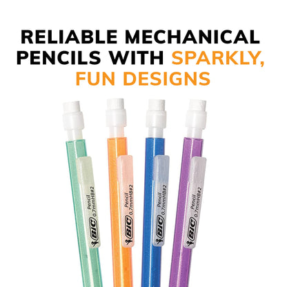 BIC Xtra-Sparkle Number 2 Mechanical Pencils With Erasers, Medium Point (0.7mm), 24-Count Pack, Mechanical Pencils for School Supplies