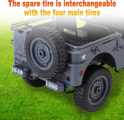 RC Crawlers 1:10 Scale D888 Willys Military Jeep 2.4Ghz 4WD Off Road Rock Crawler with Lights Removable Accessories All Terrain RC Jeep Toy for Adult Teens-Upgradable (2 Batteries)
