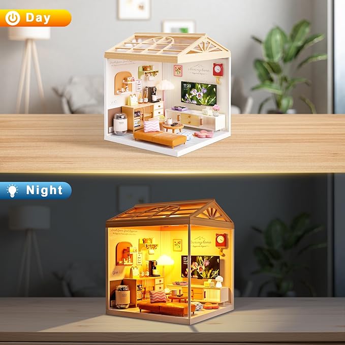 DIY Miniature House Kit for Adults LED Living Room Dollhouse Kit with Furniture &amp Roof Creative Building Toy for Mini Figures Adult Craft Kits &amp Room Decor Gift