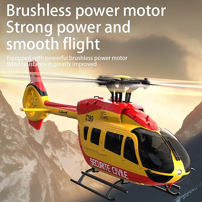 C190 H145 6CH Remote Control Helicopter Aircraft for Adults Beginners RC Heli Single Rotor No Ailerons Maintain Altitude Hover/Optical Flow Positioning RTF 335MM (Yellow 2-Battery)