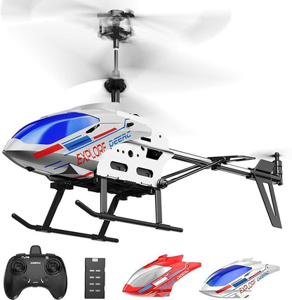 DEERC Remote Control Helicopter 3.5 CH Altitude Hold RC Helicopters w/Gyro for Beginner 2 Shells LED Light One Key Take Off/Landing 2.4GHz Aircraft Indoor Flying Toy for Kids Boys Girls