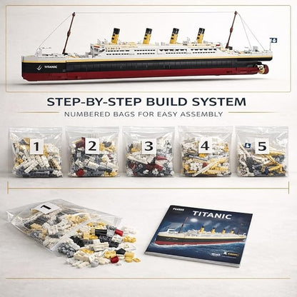 Liberty Imports Titanic Model Kit - 2022 Pieces Large Cruise Ship Building Blocks Set STEM Educational Toy Gifts for Kids and Adults Collectible Display