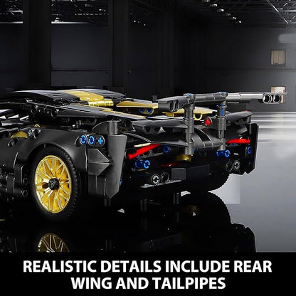 GEVINST Collectible Sports Race Cars Building Set RC Remote Control APP Car Model Kits with LED Lights for Boys 8-12 and up Adults 1:14 Scale Black Gold Supercar Gifts (1309 PCS)