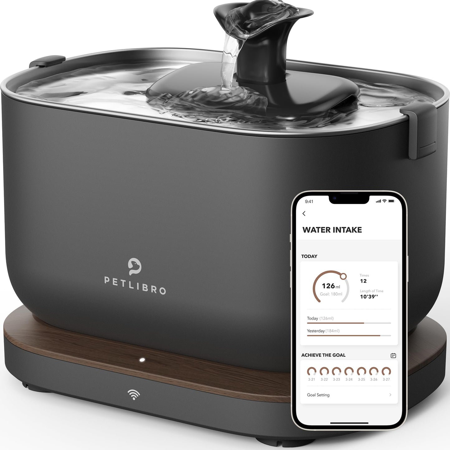 PETLIBRO Cat Water Fountain, App Monitoring Pet Fountains for Cats Indoor with Stainless Steel Tray, 2.5L/84oz Dockstream Automatic Water Dispenser for Drinking, 2.4G Wi-Fi Smart Bowl Inside