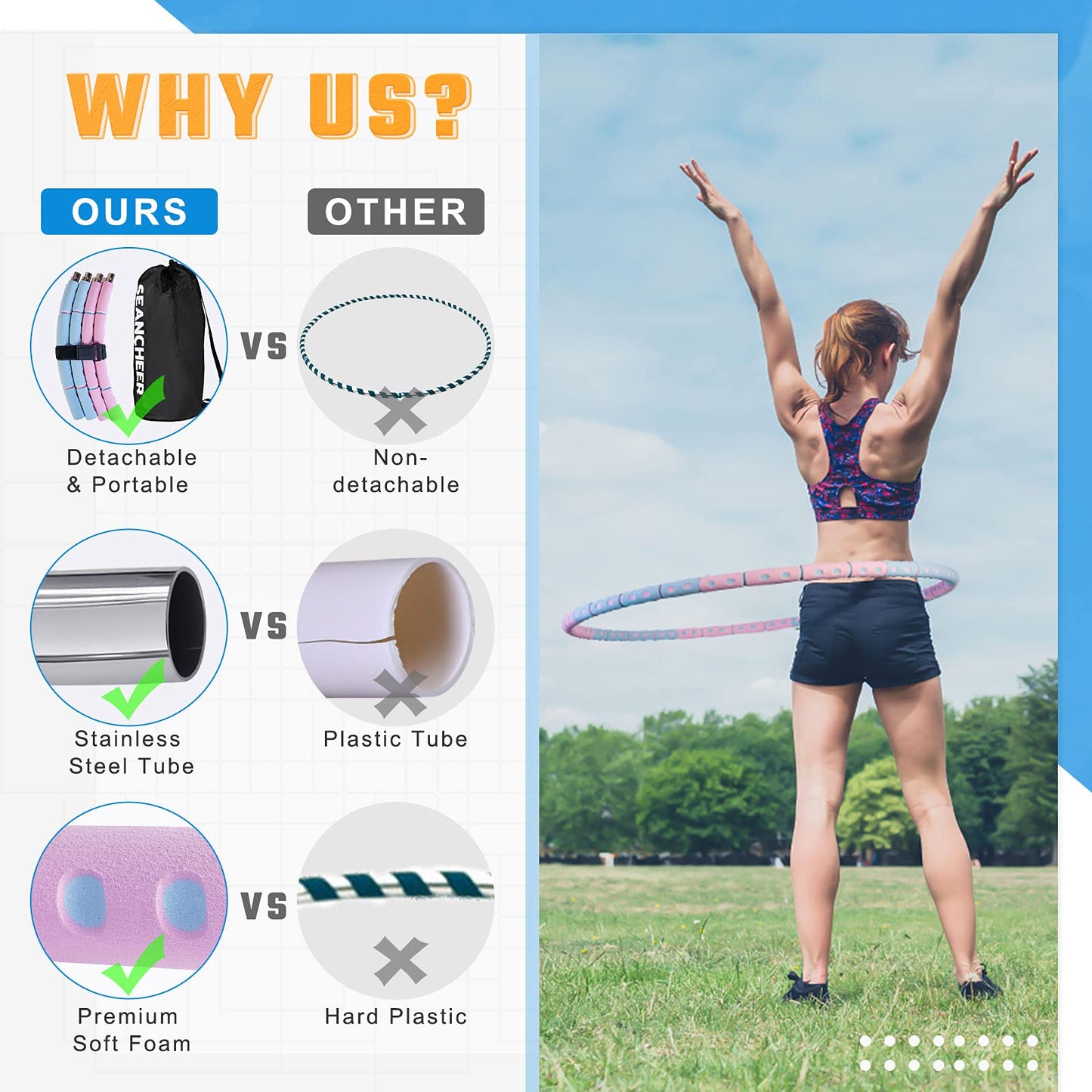 Weighted Detachable Exercise Ring, 2 to 5lb Adjustable, 8 Sections Portable for Indoor and Outdoor, Great for Adults and Beginners, by SEANCHEER