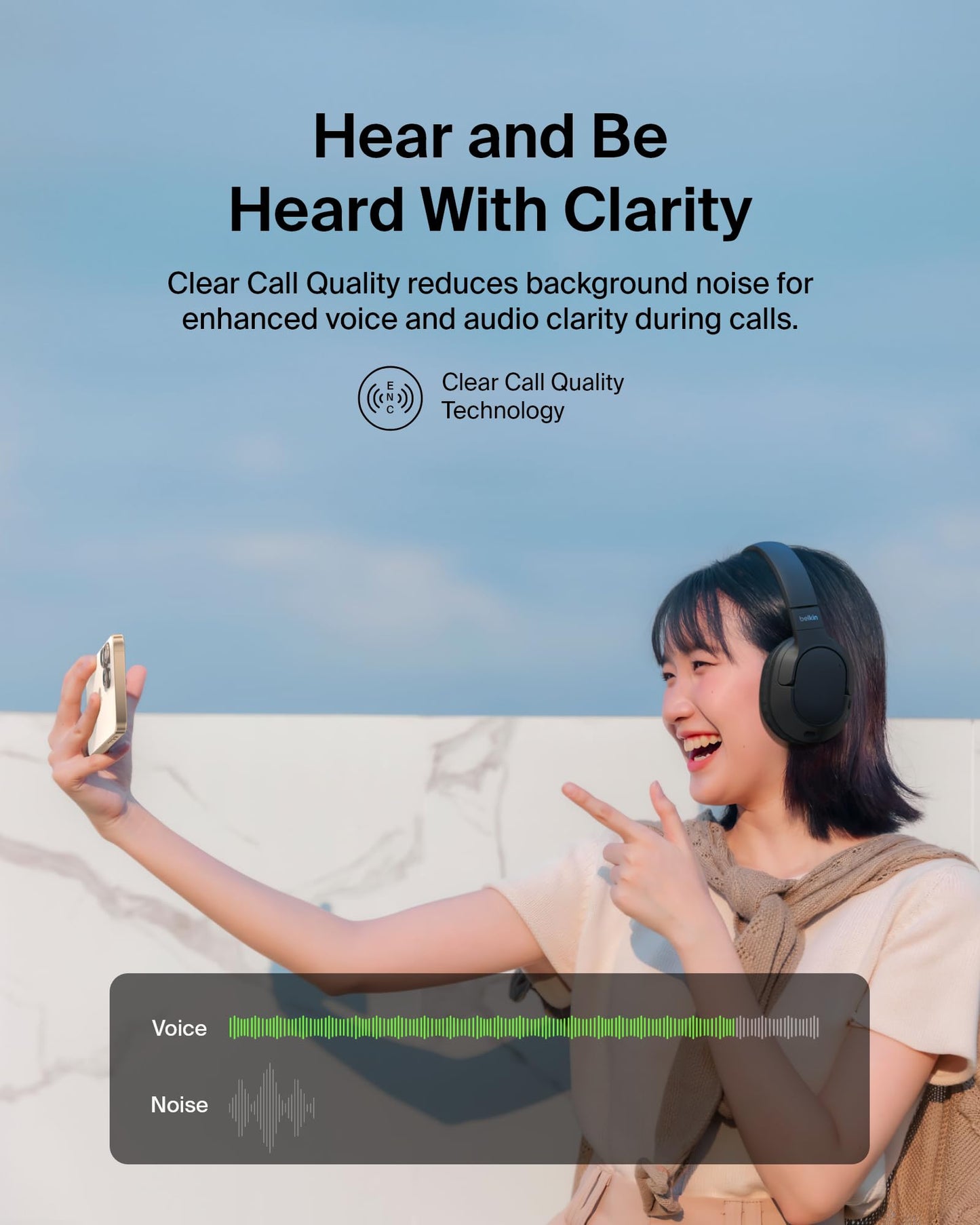 Belkin SoundForm Surround Bluetooth Over-Ear Headphones - Environmental Noise Cancelling Headphones - Wireless w/ 60H Playtime & Soft Ear Cups for iPhone, Galaxy, iPad, Travel, Home, or Office - Black