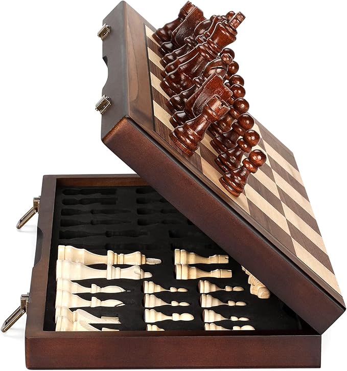 Magnetic Wooden Chess Set for Adults Kids 15'' Chess Board with Handmade Pieces Folding Portable Travel Unique Chess Sets Game for Tournament Professional Beginner