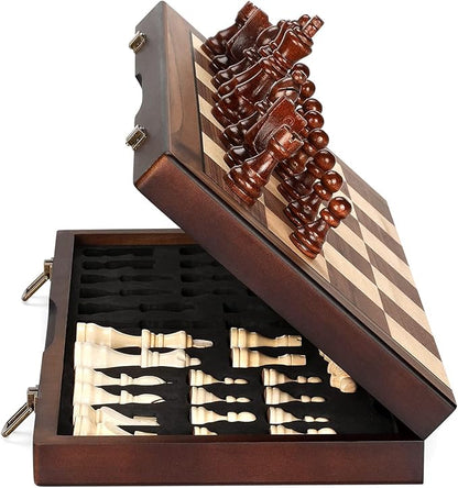 Magnetic Wooden Chess Set for Adults Kids 15'' Chess Board with Handmade Pieces Folding Portable Travel Unique Chess Sets Game for Tournament Professional Beginner