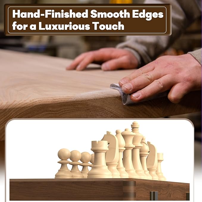 Premium Natural Walnut 15 Magnetic Wooden Folding Chess &amp Checkers Set- 2 in 1 Board Game with 3 King Staunton Pieces and 2 Extra Queens Checkers and Dust-Proof Storage Bag (Black)
