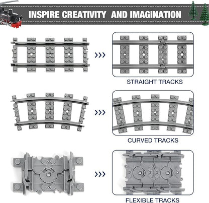 Classic City Train Tracks 72 Pieces Railroad Track with 24 Flexible 24 Curved and 24 Straight Tracks Train Expansion Accessories Compatible with All Major Brands Train Tracks