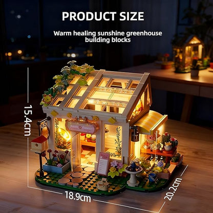 Flowers House Building Set with Lights Garden Building Kits Sunshine Greenhouse Building Toy for Home Display Decoration Creative Greenhouse Playset for Girls Friends and Adult 8+ (832 PCS)