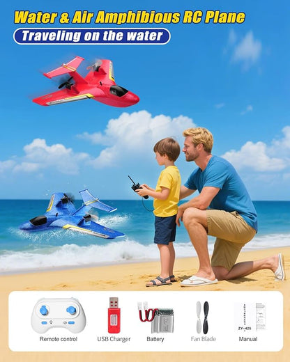 Remote Control Airplanes for Kids 2.4Ghz RC Water Plane Gifts for Boys Age 8-13 Year Old Easy to Fly Mini Glider with Gyro/Lights/2 Batteries Cool Toys for Birthday Christmas (Blue)