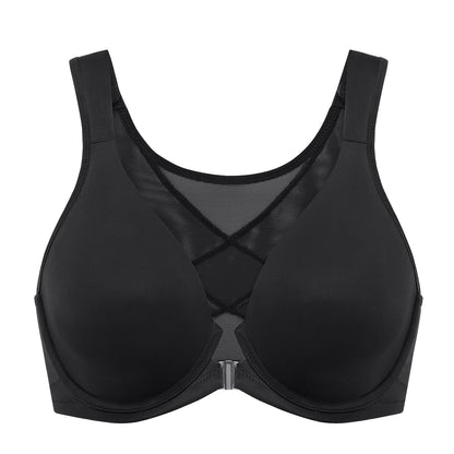 DELIMIRA Women's Front Closure Bras Posture Full Coverage Plus Size Underwire Unlined Back Support Plunge Seamless Bra B-H Cups Black 38DD