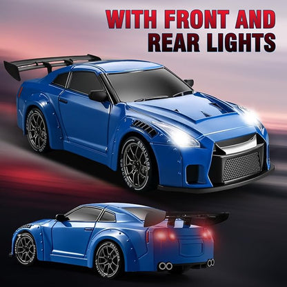 ACAMMZAR RC Drift Car Pro Upgraded with Gyro 1:24 Full Proportional Remote Control Car 25KM/H 4WD High Speed RC Cars with Lights Extra Racing Tires Vehicle for Adults Kids Boys Girls Blue
