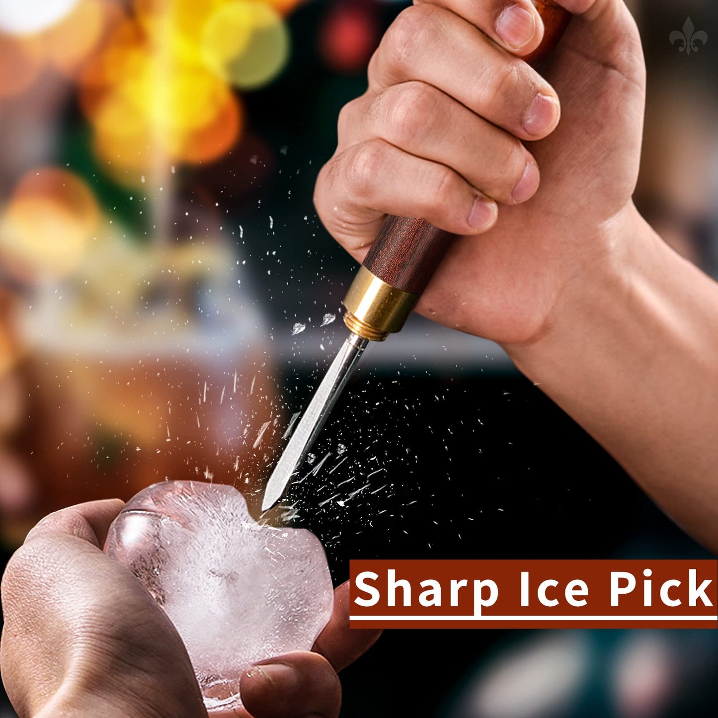 Ice Pick Set of 2 Three Pronged lce Pick, Stainless Steel Ice Pick with non-slip Wood Handle, Durable Carving Bartender Tool(7inch 2pcs)