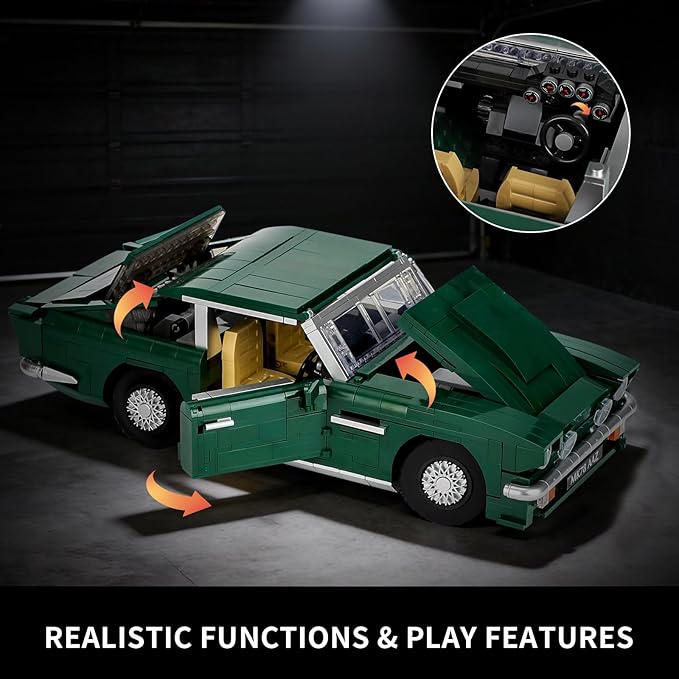 Classic Muscle Sports Racing Car Building Set Expert Icon Model Kit 1253PCS Collectible Display Car Detailed Interior Opening Doors/Trunk/Hood Gift for Adults &amp 14+
