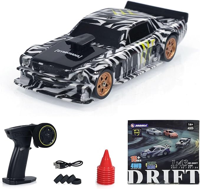 TOUCAN RC HOBBY 1:43 RTR Race Car Gyro Drift Car 4WD Traffic Cones Mini for Men with a Gyro (Camouflage) for Ages 14+