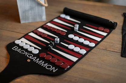 Roll-Up Travel Backgammon Game | Lightweight Roll-up Backgammon Set | Travel Backgammon Sets for Adults | Travel-Size Strategy Game for Camping Backpacking or Beach | Wine &amp White