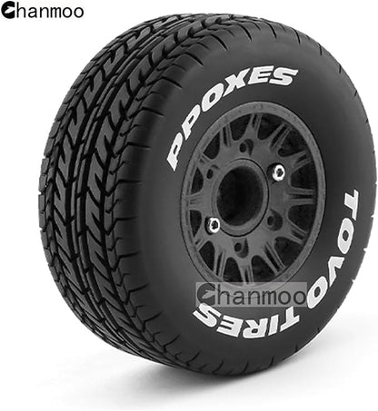 1/10 RC Short Course Truck Tires And Wheels With 12mm 14mm 17mm Hex 113mm 1/8 Rubber Tyres For 1/8 or 1/10 Scale On Road Car HSP Sonic 94102 GT PTG-2 Tamiya TT02 RC Racing Car 4PCS (Black A)