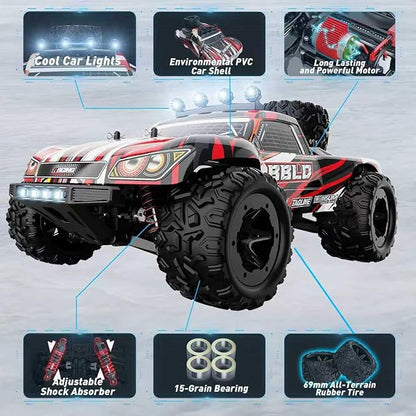 Remote Control Car1/18 Scale RC Cars for Adults &amp Kids - IPX4 Waterproof 40KM/H 4X4 Off Road Truck 2.4GHz Remote Control 4WD All Terrain Vehicle with 2 Batteries (Red)