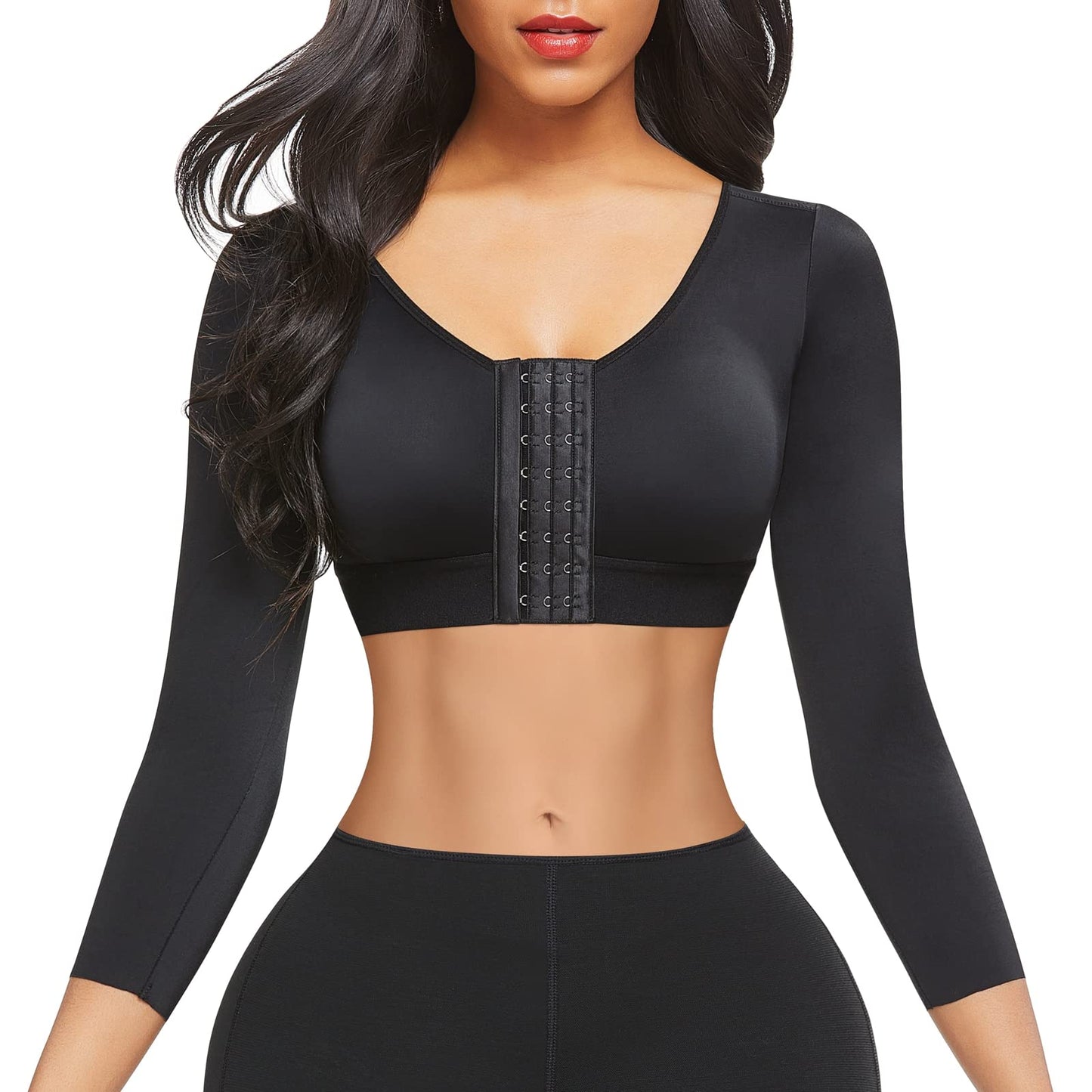 FeelinGirl Upper Arm Compression Sleeve Post Surgery Posture Corrector Tank Top Arm Slimmer Shapewear Black M