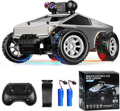RC Cars with Camera Remote Control Truck with 720P HD FPV Camera All-Terrain Remote Control Car with Led Light Rechargeable Battery 1:28 RC Car Vehicle Toy Gifts for Kids Boys Girls