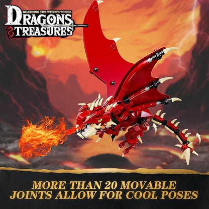 WINNER SPACE Medieval Dragons Castle Building Sets Guarding Dice Tower Kits Red Dragon Medieval Castle Sets Toys for Ages 8-13 Dragon Model Decor Idea Gifts for Boys Kids Adult Fans (927 Pcs)