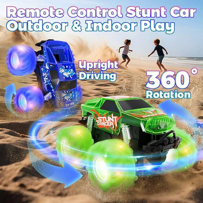 Amphibious Monster Truck Toy Waterproof Remote Control Car 4WD Off-Road RC Truck with Colorful Light RC Stunt Car Toy for 4-7 8-12 Year Boy Birthday Gift Present