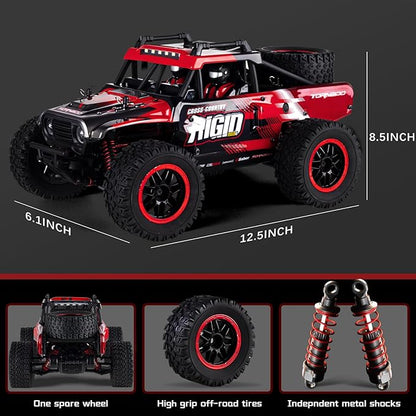 RC Cars 1:14 Remote Control Car 50 KMH Fast RC Truck for Kids Adults Boys 2.4 GHz All Terrains 4WD RC Dune Buggy Off-Road RC Monster Truck Short Course Car with 2 Batteries (Red)