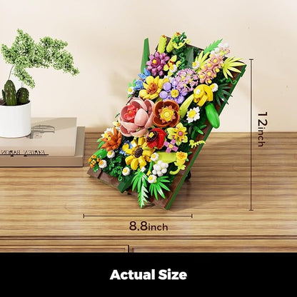 Pretty Spring Flower Sea Bouquet Building Set for Adults - Botanicals Building Kit Gifts for Valentine's Mother's Day Easter - Artificial Flowers for Decor or Table Display (1067 Pcs)