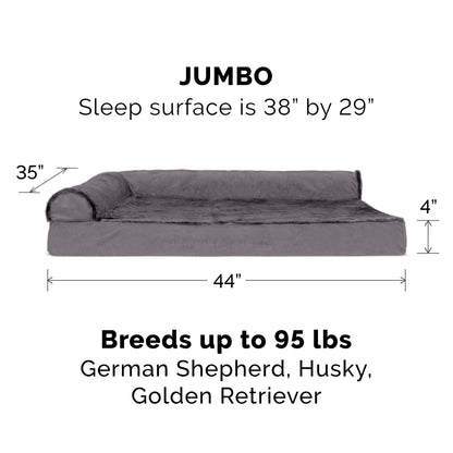 Furhaven Pet Dog Bed Cover - Plush Faux Fur & Velvet L Shaped Chaise Lounge Living Room Corner Couch Pet Bed Replacement Cover for Dogs & Cats, Platinum Gray, Jumbo