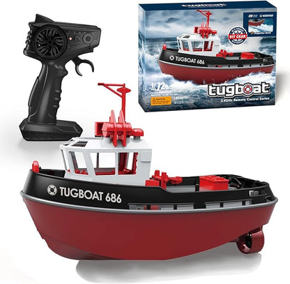 RC Boat 1/72 RC Tugboat for Pools and Lakes 2.4Ghz High-Speed Remote Control Boat with LED Lights and Low Battery Alarm for Teen and Adults