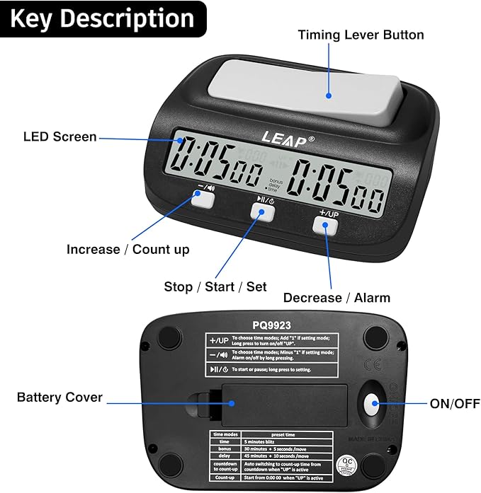 LEAP Chess Clock Digital Chess Timer Professional Chess Clock Timer with Time Bonus and Delay Features Great for Chess I-Go Upgraded Model