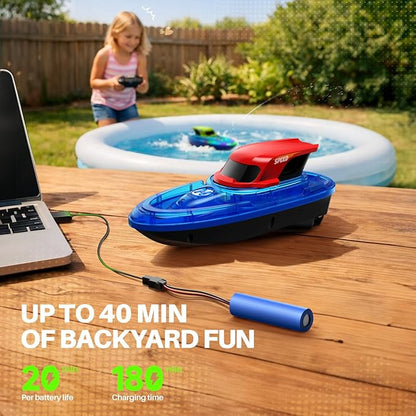 SYMA 2 Pack RC Boats for Kids Remote Control Boats for Pool 7-Mode LED Light Up &amp Water Spray Up to 40 Min Total (2 Batteries) 2.4GHz 164 ft Range Gift for Boys &amp Girls