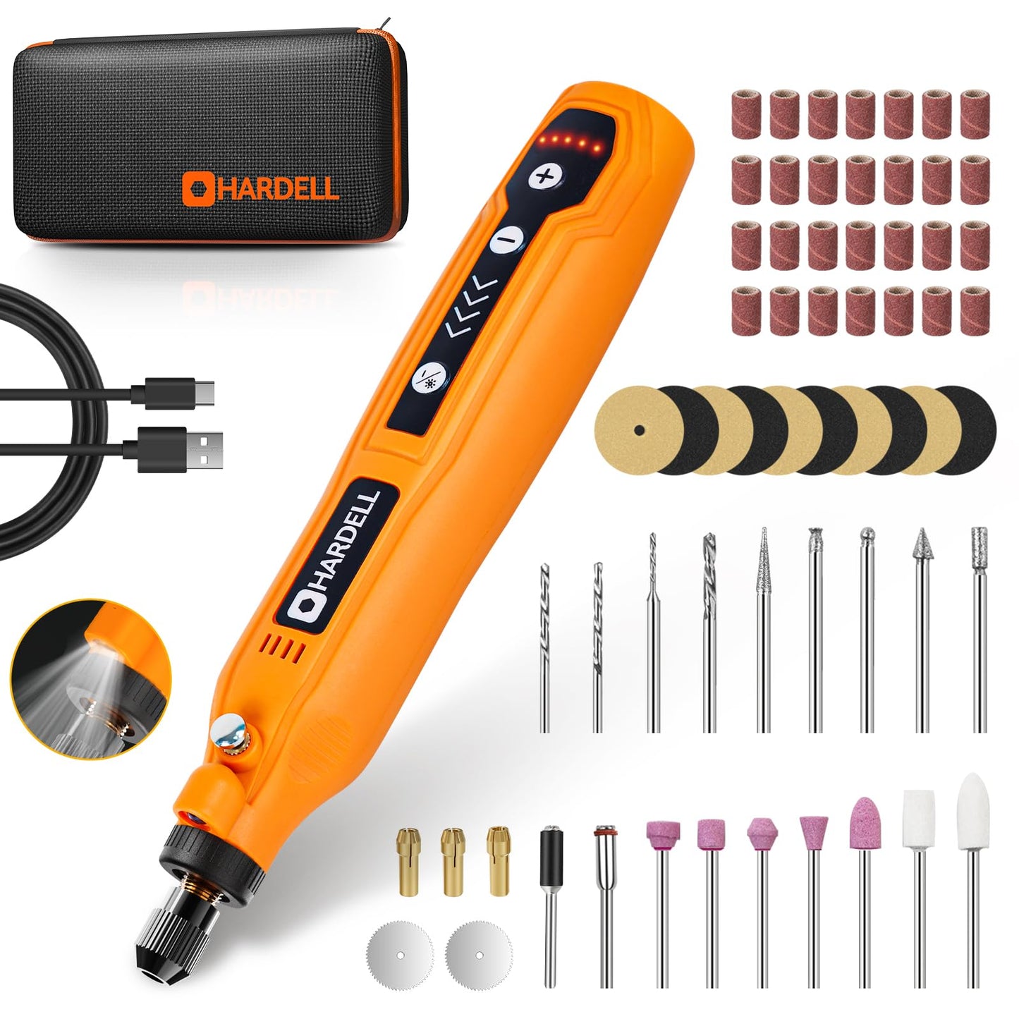 HARDELL Mini Cordless Rotary Tool, 5-Speed and USB Charging Rotary Tool Kit with 69 Accessories, Multi-Purpose 3.7V Power Rotary Tool for Sanding, Polishing, Drilling, Etching, Engraving, DIY Crafts