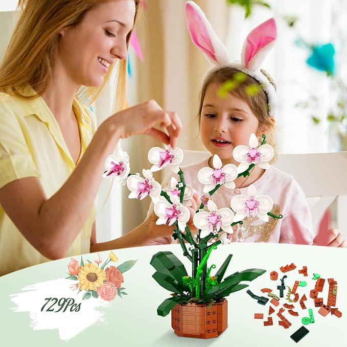 Orchid Flower Building Blocks Set Fake Indoor Flowers Building Set for Home Kitchen Desk Decoration for Adults Ages 18+