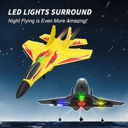 Foam Remote Control Wireless Airplanes RC Planes Remote Control Fighter Toys 2CH 2.4Ghz RC Fighter Jet with Light Hobby Rc Airplanes Easy to Fly for Kids Boys Adults(Yellow)