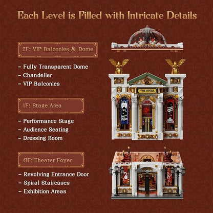 PANTASY Vintage European Grand Theater Building Set-Modular Model with Crystal Chandelier Transparent Dome&ampExpandable Street Scenes Retro Collectible Theater Architecture for Adults &ampHome Déc