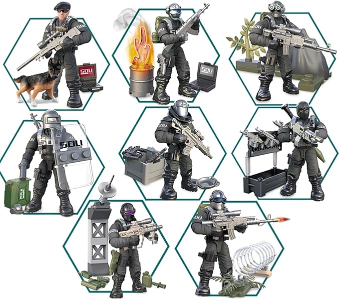 SWAT Model Equipment Assembly Building Block Toys8 PCS City Police Action Mini-Figures with Multiple Military Weapons AccessoriesParty Favors Set