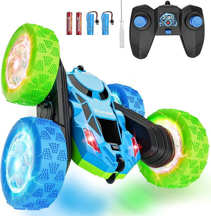 RC Cars Toys for Kids Ages 6-12 360° Spinning Double-Sided Remote Control Car with LED Lights 4WD Rechargeable Toy for Boys Age 8-10 Perfect Birthday Holiday Valentines Easter Gift