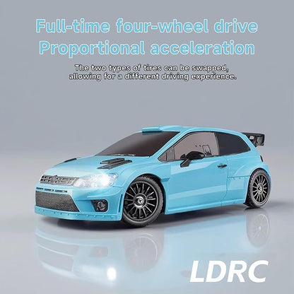 LDRC 2801 1/28 Mini RC Drift Car GTR 2.4GHz 4WD RTR with 4PCS Drift Tires Racing Radio Control Cars (Blue2)