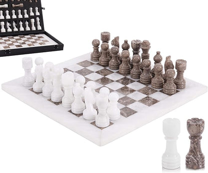 Marble Chess Set for Adults 12 Handmade White &amp Oceanic Board Game with 32 Chess Pieces 2 Extra Queens &amp Storage Box Luxury Travel Game Elegant for Home Decor