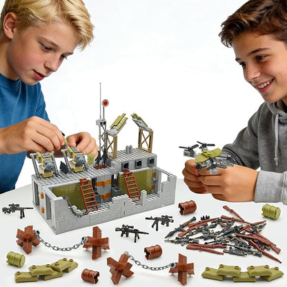 Military Base Building Block Toy Set 600+ Pieces Battlefield Playset with Air Defence Gun Drone Weapon Pack Accessories MOC Brick for Military Enthusiasm
