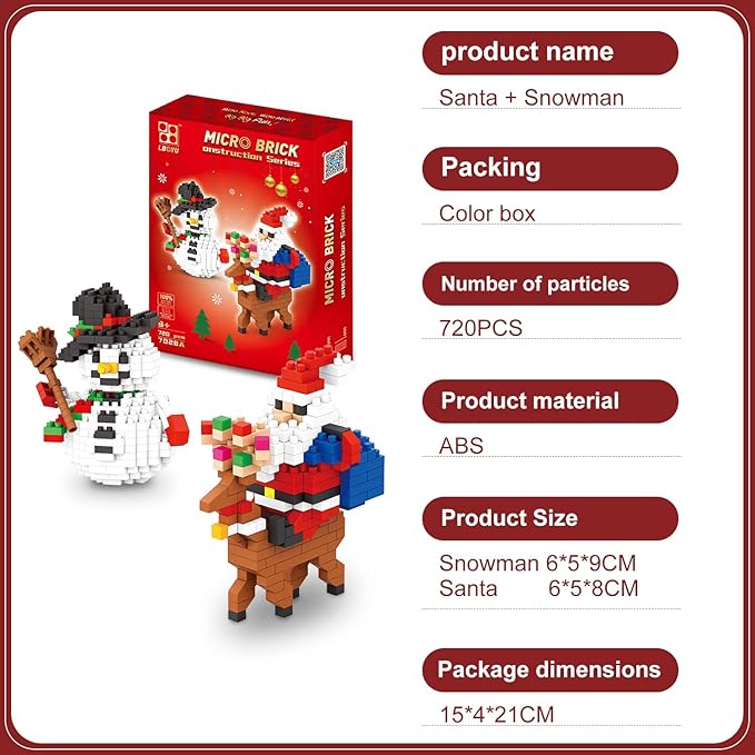 Christmas Building Block Set-New 2025 Santa Claus and Snowman Character Set Christmas and Birthday Gifts Suitable for Children Over 9 Years Old (720 Pieces)