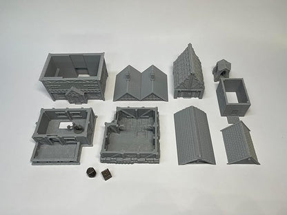 Paintable Tabletop Miniature Little Town Building Terrains - 18mm Scale Dioramas Building Set Scenery with Medieval Architecture Style by HAUTICO (HVillageHouses4-1)