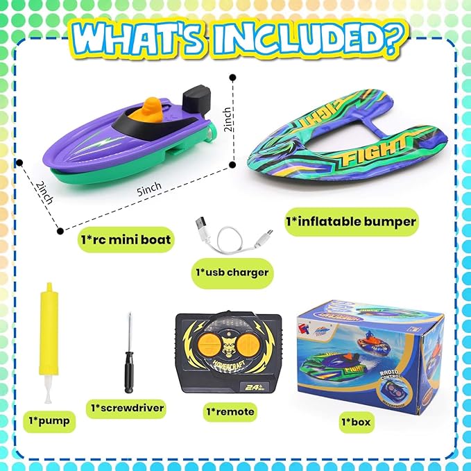 Remote Control Boat for Kids with Inflatable Bumper Rechargeable Battery USB Charge rc Boat for Pool Kids 8-12 Years Birthday Gift Summer Water Toy Purple