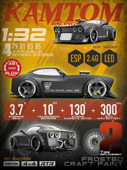 KM3299 Remote Control Car RC Drift Car 4WD RC Cars Vehicle with ESP Gyro LED Headlights Drift Wheel 1:32 High Speed Racing RC Vehicle Gifts- Red