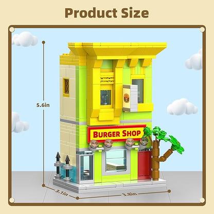 City Burger Shop Building Set Tiny House Building Blocks Decor Model Kit MOC Street View House for Adults Teens Age 14+ TV Fans (342 PCS)