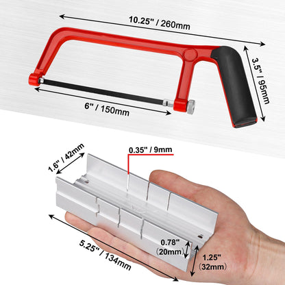 HAUTMEC Mini Hacksaw with Miter Box Set, 6" Hack Saw with Adjustable Cutting Angles & 6 Bi-Metal Blades, Compact Hand Saw for Wood, Metal, Plastic, Crafts, and DIY – HT0262