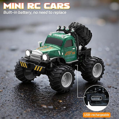 Snugzy Kids Mini RC Car 1:64 Scale RC Truck with Trailer 2.4Ghz Remote Control Rechargeable RC Cars Toy Gifts for Boys Girls (Green)